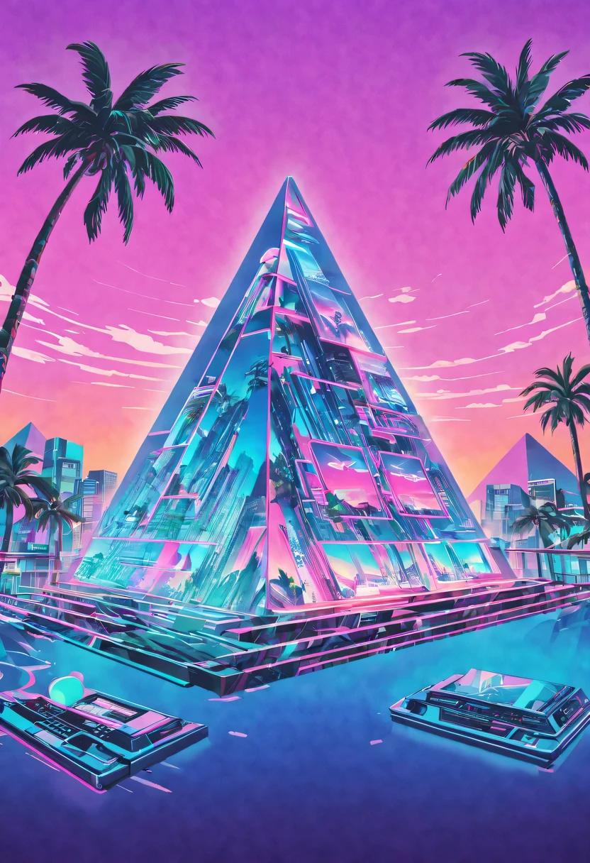 vaporwave头部和身体分开, David sculpture interior, double contact, 商品ocean报,cyberpunk city in background, Ink punk, Colorful neon lights，futuristic city, English title，fantasy, matrix, desert, ocean, pyramid,Screen close-up,coconut tree, 24th century,Strong psychedelic colors and retro-future decadence,distressed and stylized, illusory、Collage、No order，dystopian、Lo-Fi、sample fusion jazigital、chiptune、Fault art、futuristic、High quality、dematerialized art、retro tech、Surrealism,vaporwave nostalgia, very vaporwave, maximalist vaporwave, vaporwave, vaporwave!, vaporwave aesthetics, cyberpunk vaporwave, 90s aesthetic, vaporwave art, 90s aesthetic, 90's aesthetic, hip hop vaporwave, vaporwave aesthetic, vaporwave cartoon,