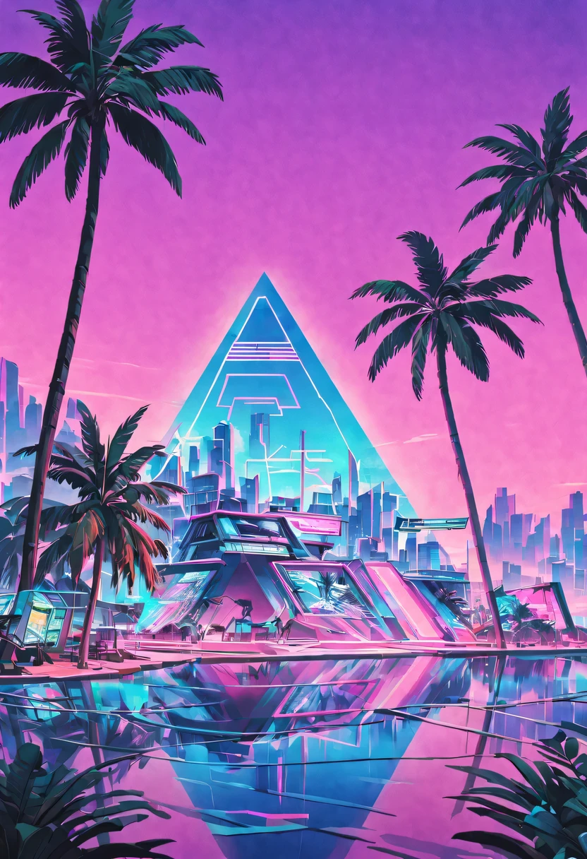 vaporwave头部和身体分开, David sculpture interior, double contact, 商品ocean报,cyberpunk city in background, Ink punk, Colorful neon lights，futuristic city, English title，fantasy, matrix, desert, ocean, pyramid,Screen close-up,coconut tree, 24th century,Strong psychedelic colors and retro-future decadence,distressed and stylized, illusory、Collage、No order，dystopian、Lo-Fi、sample fusion jazigital、chiptune、Fault art、futuristic、High quality、dematerialized art、retro tech、Surrealism,vaporwave nostalgia, very vaporwave, maximalist vaporwave, vaporwave, vaporwave!, vaporwave aesthetics, cyberpunk vaporwave, 90s aesthetic, vaporwave art, 90s aesthetic, 90's aesthetic, hip hop vaporwave, vaporwave aesthetic, vaporwave cartoon,