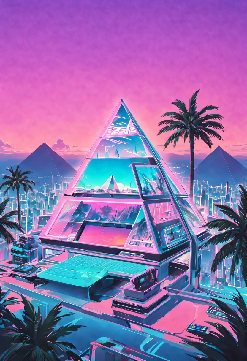 vaporwave头部和身体分开, David sculpture interior, double contact, 商品ocean报,cyberpunk city in background, Ink punk, Colorful neon lights，futuristic city, English title，fantasy, matrix, desert, ocean, pyramid,Screen close-up,coconut tree, 24th century,Strong psychedelic colors and retro-future decadence,distressed and stylized, illusory、Collage、No order，dystopian、Lo-Fi、sample fusion jazigital、chiptune、Fault art、futuristic、High quality、dematerialized art、retro tech、Surrealism,vaporwave nostalgia, very vaporwave, maximalist vaporwave, vaporwave, vaporwave!, vaporwave aesthetics, cyberpunk vaporwave, 90s aesthetic, vaporwave art, 90s aesthetic, 90's aesthetic, hip hop vaporwave, vaporwave aesthetic, vaporwave cartoon,