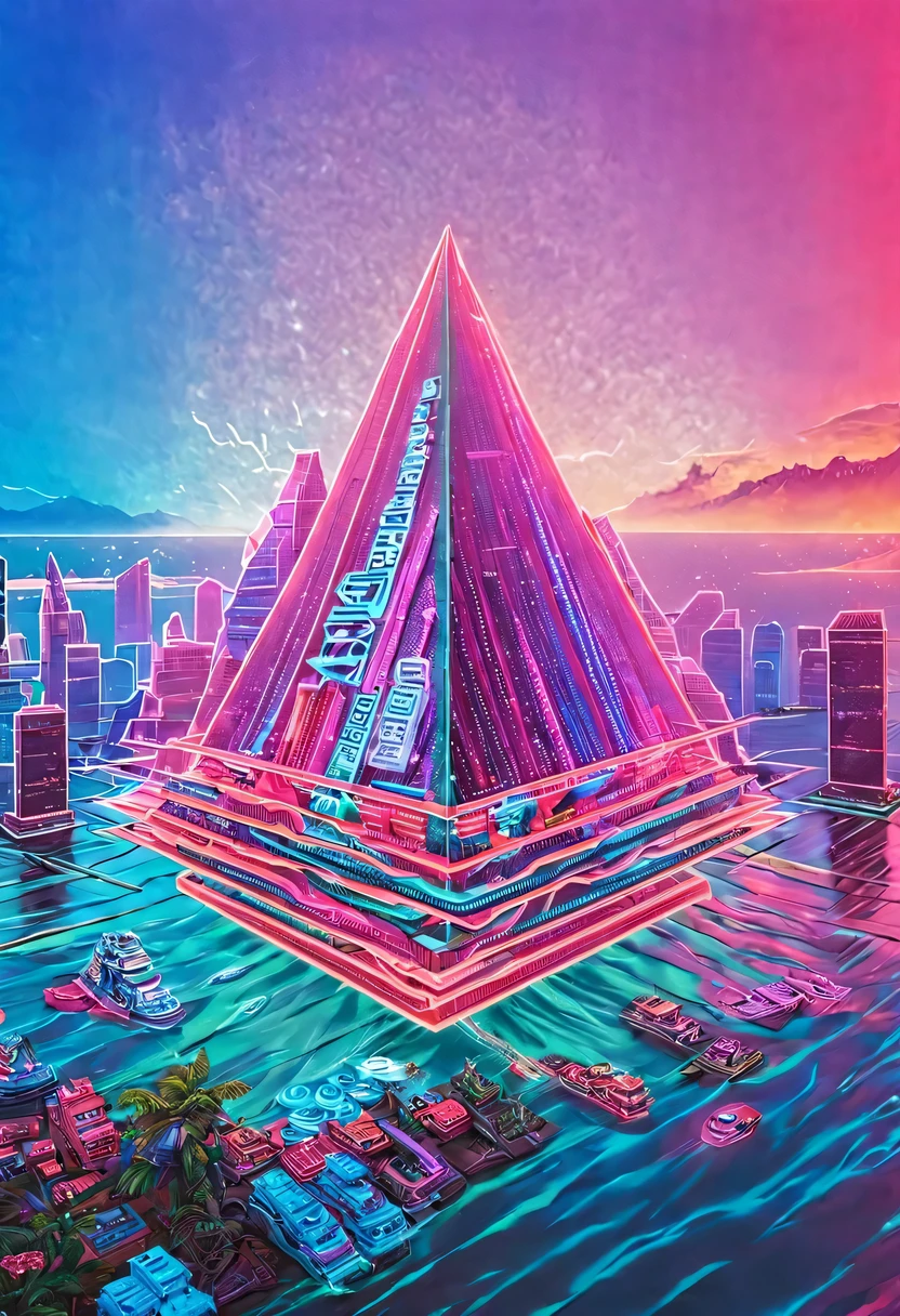 vaporwave头部和身体分开, David sculpture interior, double contact, 商品ocean报,cyberpunk city in background, Ink punk, Colorful neon lights，futuristic city, English title，fantasy, matrix, desert, ocean, pyramid,Screen close-up,coconut tree, 24th century,Strong psychedelic colors and retro-future decadence,distressed and stylized, illusory、Collage、No order，dystopian、Lo-Fi、sample fusion jazigital、chiptune、Fault art、futuristic、High quality、dematerialized art、retro tech、Surrealism,vaporwave nostalgia, very vaporwave, maximalist vaporwave, vaporwave, vaporwave!, vaporwave aesthetics, cyberpunk vaporwave, 90s aesthetic, vaporwave art, 90s aesthetic, 90's aesthetic, hip hop vaporwave, vaporwave aesthetic, vaporwave cartoon,