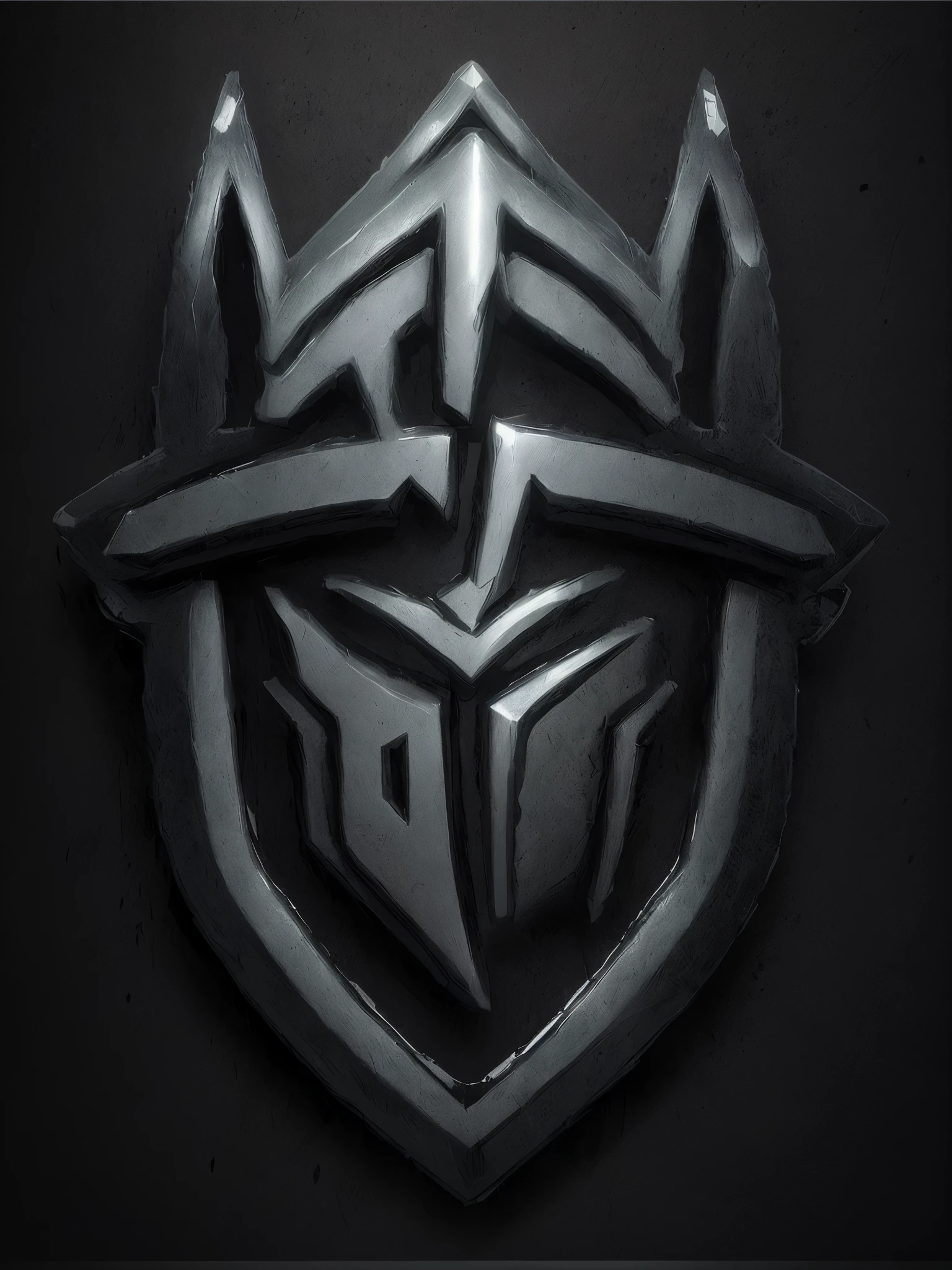 Close-up of logo on black background, Keda, trident, Trev Caesar, Esports logo, sharp metal crest, arknights, Riot Games, Stylized cyberpunk minotaur logo, alliance, royal core, silver badge, the ancient symbols behind it, Octane number], platinum skin, coat of arms, Perfect, Avatar picture, armored, (((knight)))