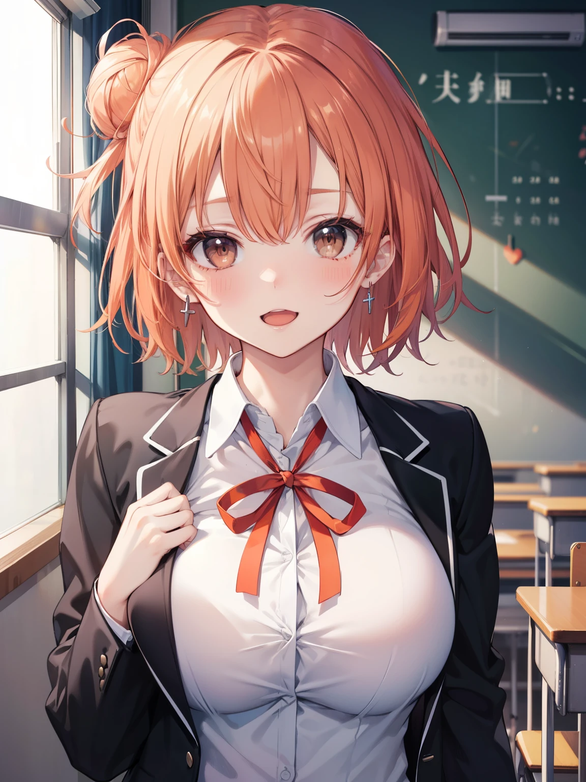 nsfw,show off nipple,huge tit,School uniform,Red ribbons