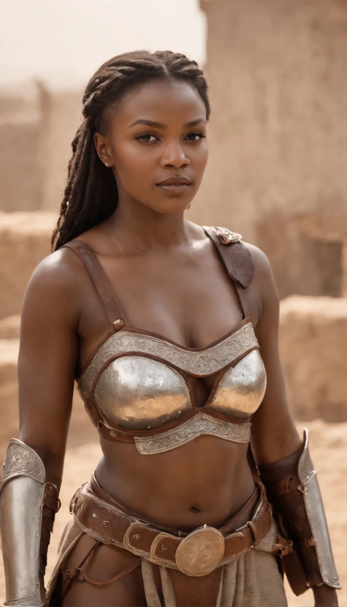 girl,teen,african, roman gladiator, holds weapon and shield, dominant pose,topless, exposed breasts, naked breasts, small breasts, bloody wounds, roman gladiator arena in background,vibrant appearance, creative behavior, imaginative, sensual, spontaneous, highest quality, skin texture, intricate details, (cinematic lighting), RAW photo, 8k