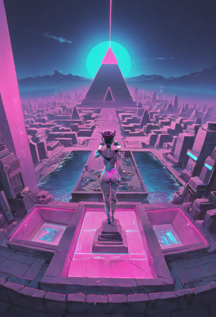The head and body are separate, Sculpture interior, cyberpunk city in background, Ink punk, Double contact, Colorful neon high resolution texture，futuristic city, fantasy, 24th century, desert, ocean, pyramid，vaporwave nostalgia, very vaporwave, maximalist vaporwave, vaporwave, vaporwave!, vaporwave aesthetics, cyberpunk vaporwave, 90s aesthetic, vaporwave art, 90s aesthetic, 90's aesthetic, hip hop vaporwave, vaporwave aesthetic, vaporwave cartoon, All sorts (masterpiece:1.2), best quality, (super detailed, most detailed:1.2),