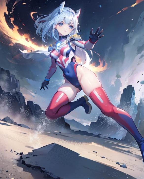 highest quality,sleep on your back in bed,Crab crotch,show me your boots,Leotard sneak peek,glove,elegant, 1 girl, ultraman bodysuit ,cute, blushed, looking at the viewer, from below, prison,blue eyes, beautiful eyes, beautiful background, particles of light, Light of the sun, dramatic lighting, outside, shiny, realistic, table top, highest quality, Super detailed, get used to it, scenery, beautiful and detailed eyes, thin hair,full body shot,