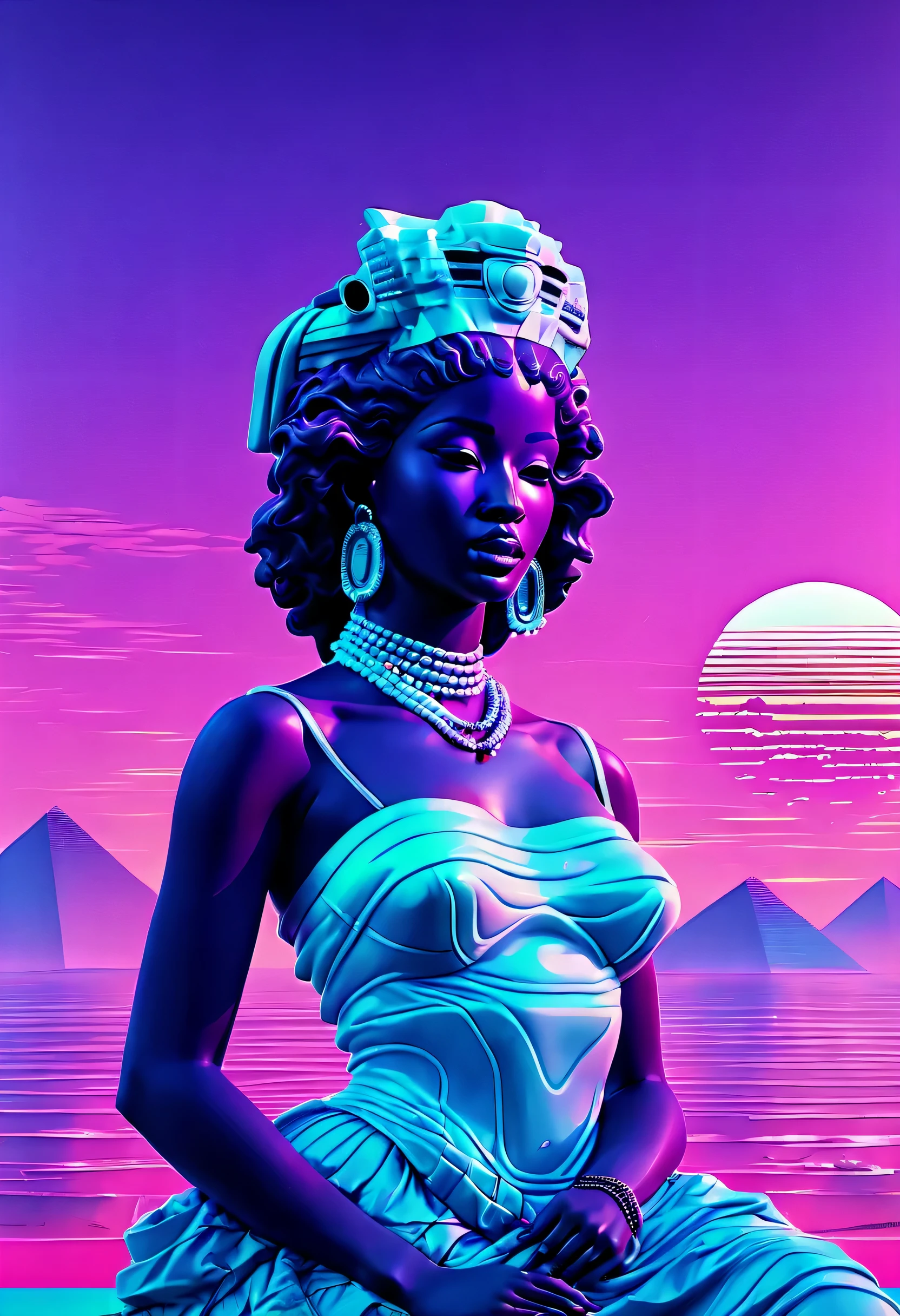 (Vaporwave Aesthetic:1.8), Beautiful vaporwave aesthetics in artwork, ancient african princess,
