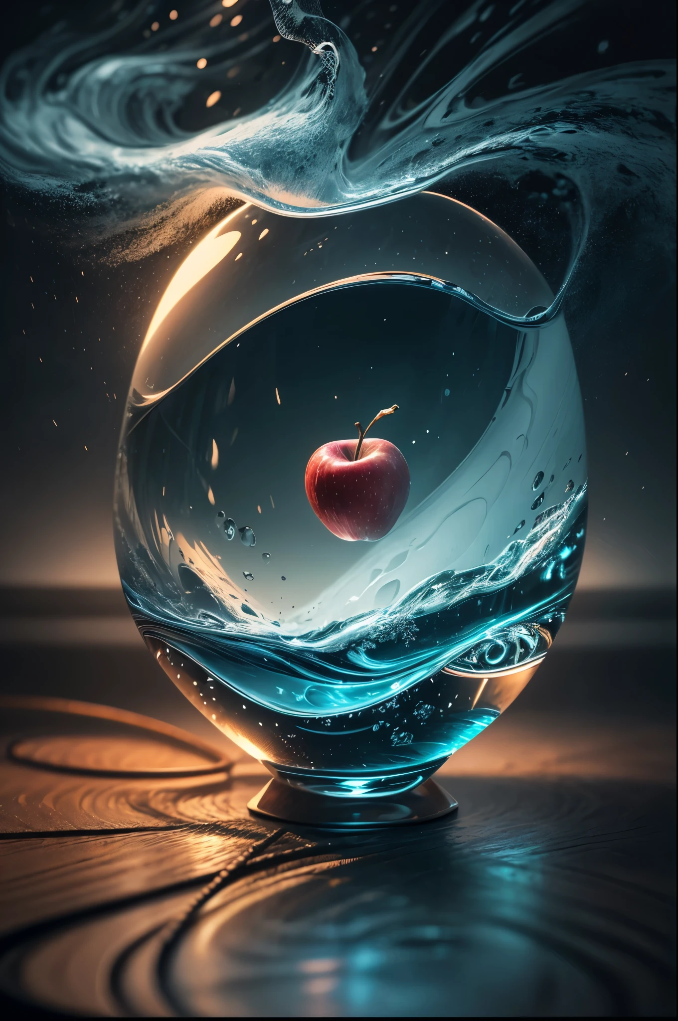  lovely double exposure image by blending together a stormy sea and a glass apple. The sea should serve as the underlying backdrop, with its details subtly incorporated into the glossy glass apple, sharp focus, double exposure, glossy glass apple, (translucent glass figure of an apple) (sea inside) lifeless, dead, glass apple, earthy colors, decadence, intricate design, hyper realistic, high definition, extremely detailed, dark softbox image, raytracing, cinematic, HDR, photorealistic (double exposure:1.1)