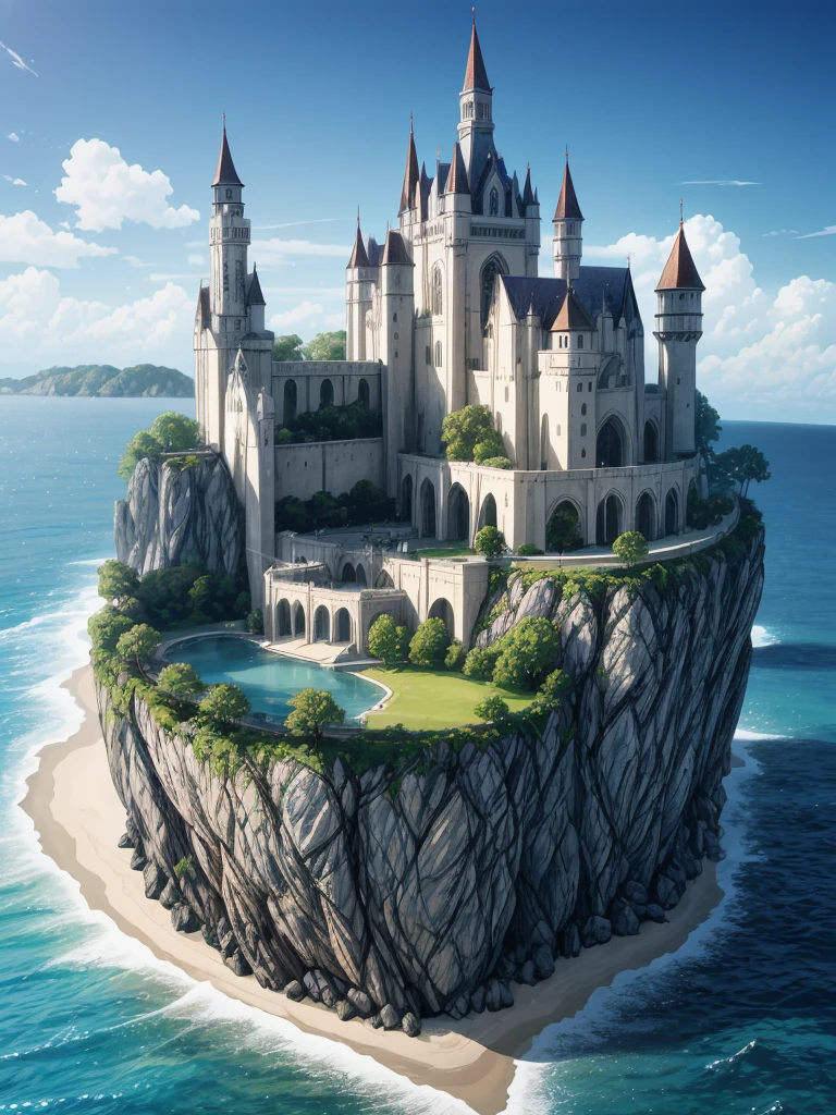 (((masterpiece、Highest image quality、highest quality、highly detailed unity 8kwallpaper)))、((An isolated island in the sea))、(A castle on a lonely island)、tower