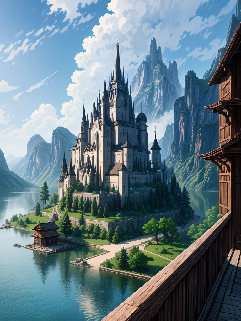 (((masterpiece、Highest image quality、highest quality、highly detailed unity 8kwallpaper)))、((fantasy))、monastery on the lake