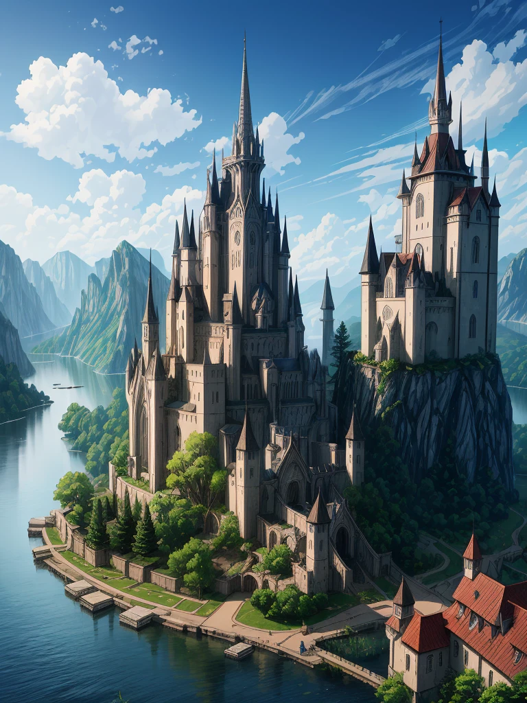 (((masterpiece、Highest image quality、highest quality、highly detailed unity 8kwallpaper)))、((fantasy))、monastery on the lake