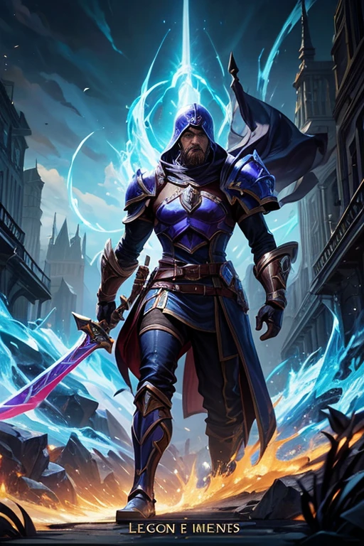 Image of a man holding a sword and helmet, League of Legends Art, League of Legends character art, League of Legends Flash Painting, Official splash art, splash art, League of Legends Concept Art, League of legends characters, League of Legends Flash Painting, Iconic character splash art, League of Legends illustration, Riot Games Concept Art