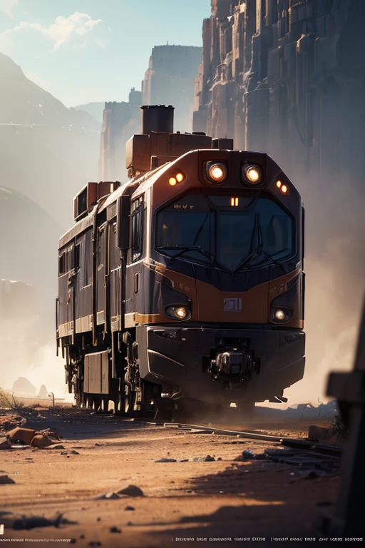 There's a train parked in the dirt, 8K high-detail concept art, Highly realistic concept art, Star Citizen Concept Art, Star Citizen Digital Art, Surreal concept art, concept art-h 0, Art style of Philip Hodas, 4k concept art, 4K concept art, 3D Octane rendering concept illustration