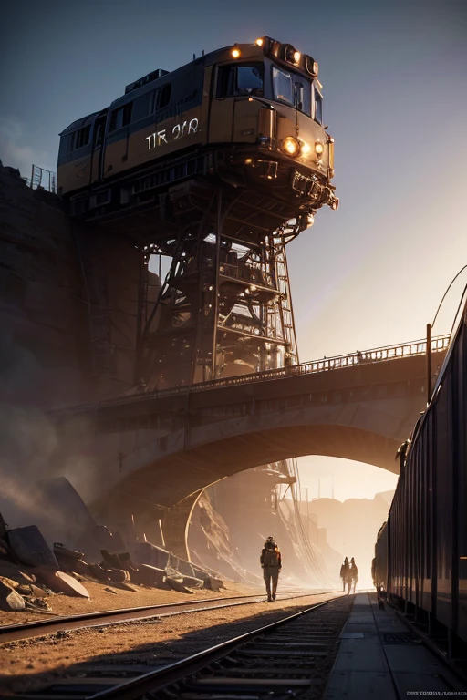There's a train parked in the dirt, 8K high-detail concept art, Highly realistic concept art, Star Citizen Concept Art, Star Citizen Digital Art, Surreal concept art, concept art-h 0, Art style of Philip Hodas, 4k concept art, 4K concept art, 3D Octane rendering concept illustration