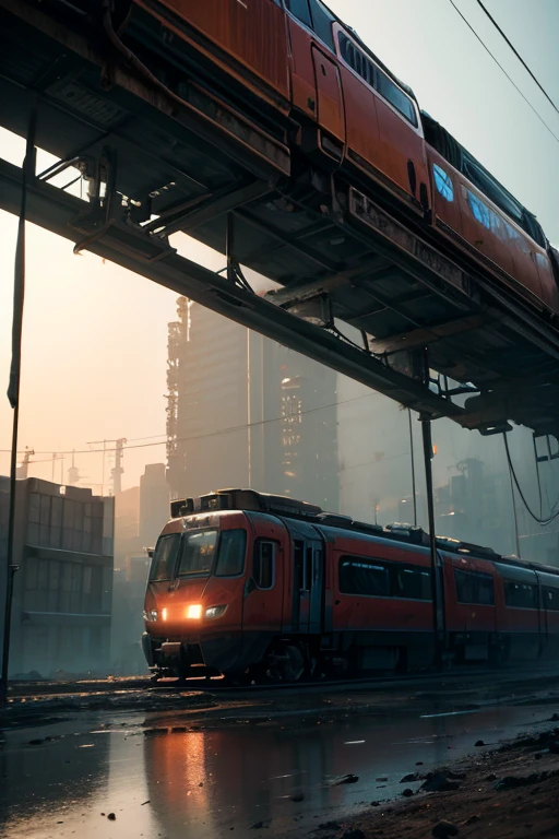 A train stuck in the mud, 8K high-detail concept art, highly realistic concept art, cyberpunk concept art, cyberpunk digital art, surreal concept art, concept art-H 0, Art style of Philip Hodas, 4K concept art, 4K concept art, 3D sci-fi rendered concept image