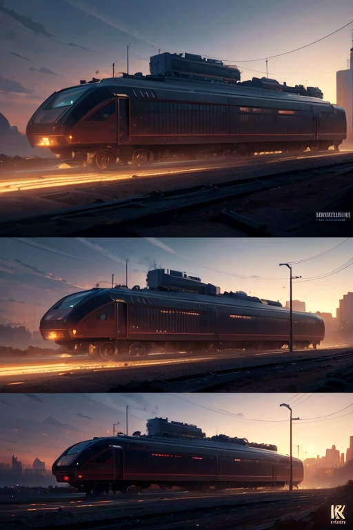 A train stuck in the mud, 8K high-detail concept art, highly realistic concept art, cyberpunk concept art, cyberpunk digital art, surreal concept art, concept art-H 0, Art style of Philip Hodas, 4K concept art, 4K concept art, 3D sci-fi rendered concept image