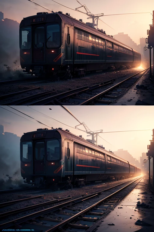 A train stuck in the mud, 8K high-detail concept art, highly realistic concept art, cyberpunk concept art, cyberpunk digital art, surreal concept art, concept art-H 0, Art style of Philip Hodas, 4K concept art, 4K concept art, 3D sci-fi rendered concept image