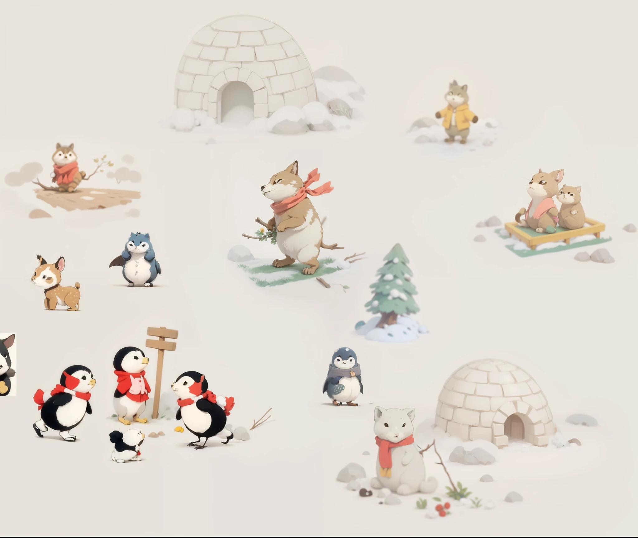  | | | | , Arte simples vetor, Ghibli Style Studio. animais na neve