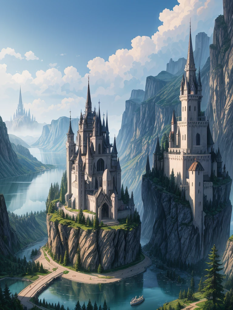(((masterpiece、Highest image quality、highest quality、highly detailed unity 8kwallpaper)))、((fantasy))、monastery on the lake
