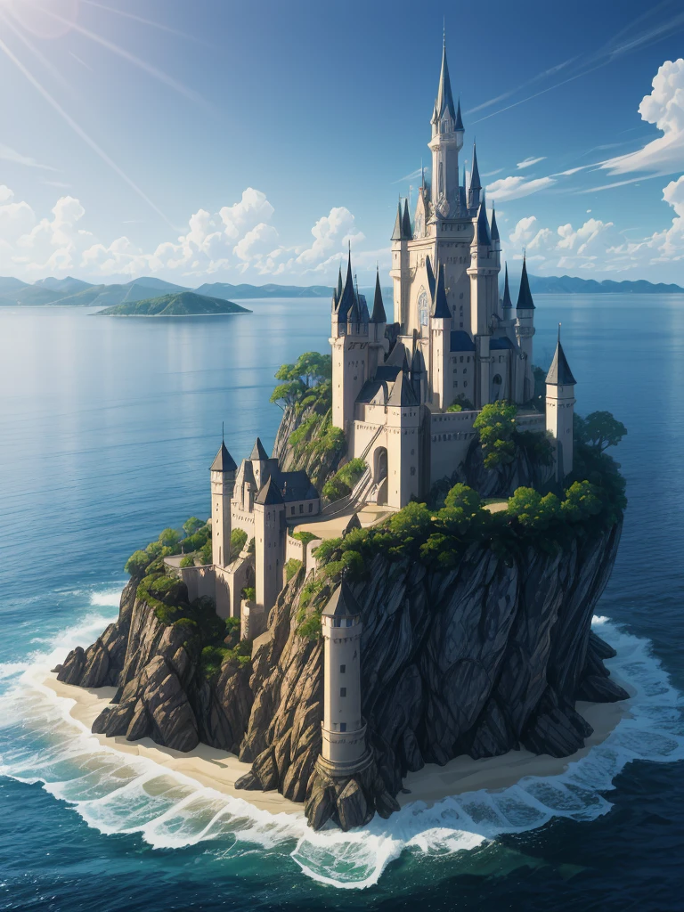 (((masterpiece、Highest image quality、highest quality、highly detailed unity 8kwallpaper)))、(A castle on a lonely island)、tower