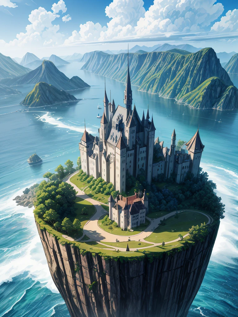 （（（masterpiece、Highest image quality、highest quality、highly detailed unity 8ｋwallpaper）））、（A castle on a lonely island）、tower