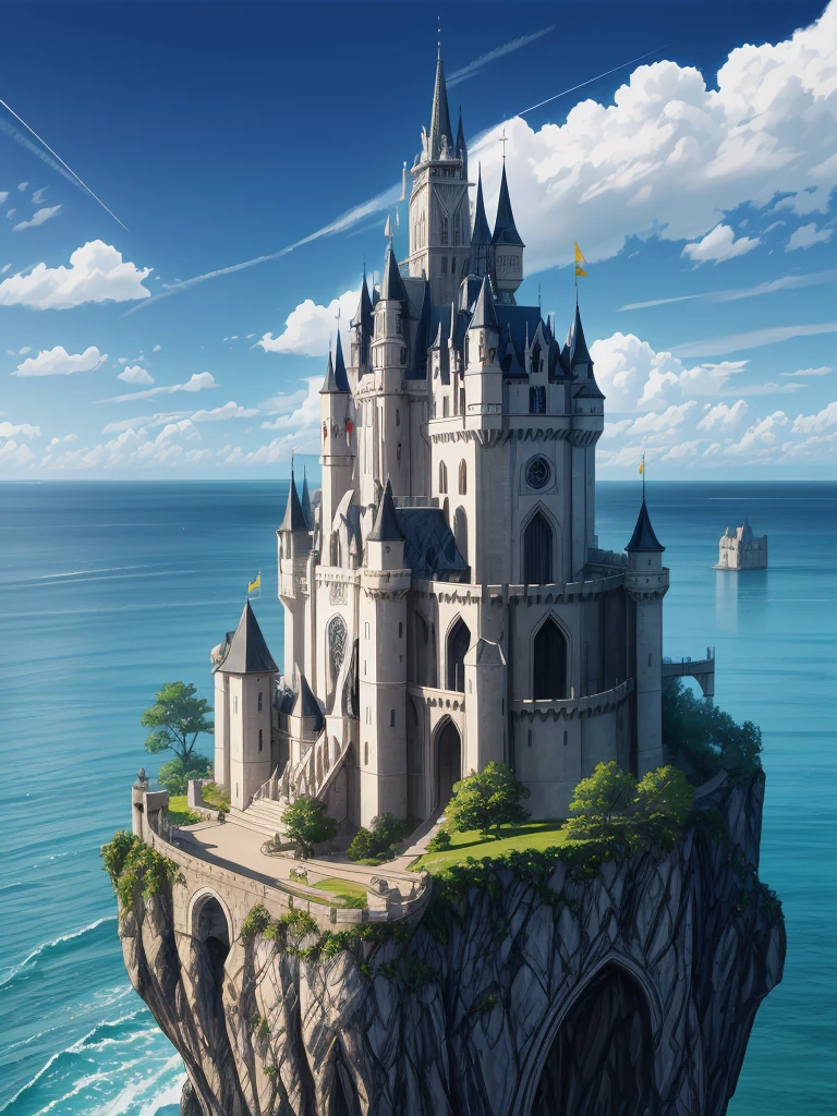 (((masterpiece、Highest image quality、highest quality、highly detailed unity 8kwallpaper)))、(A castle on a lonely island)、tower