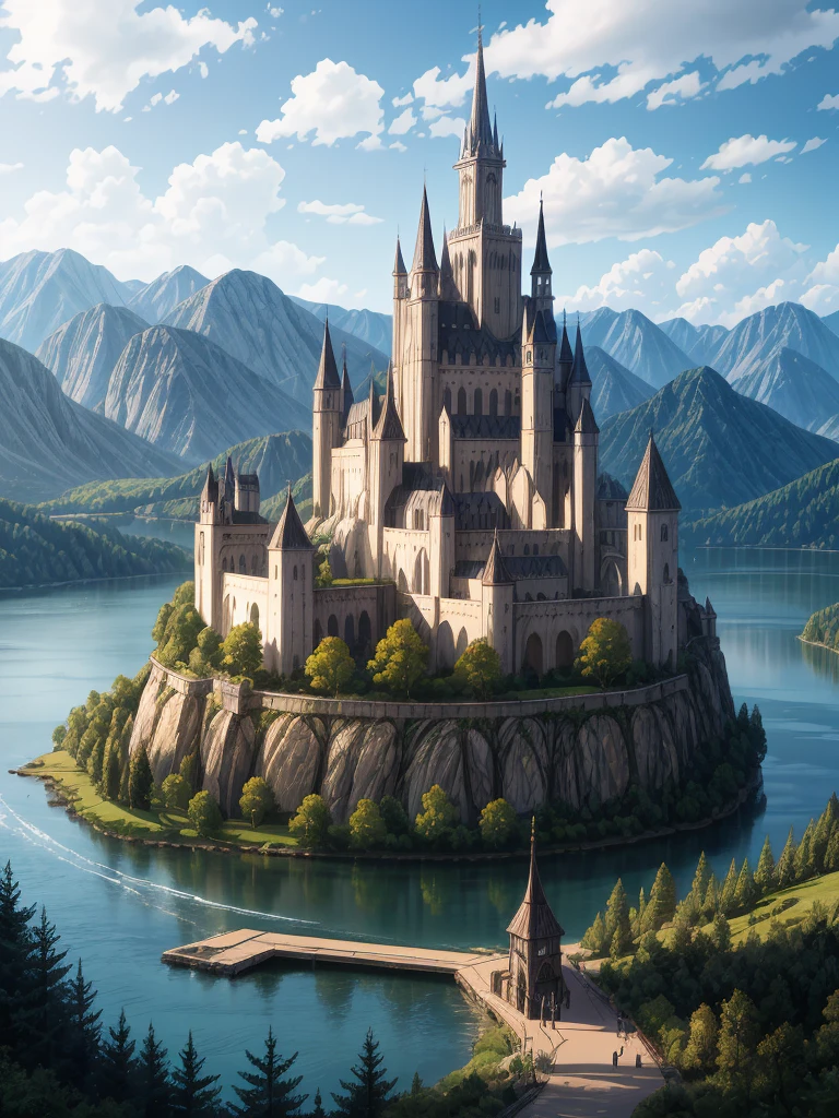(((masterpiece、Highest image quality、highest quality、highly detailed unity 8kwallpaper)))、((fantasy))、monastery on the lake