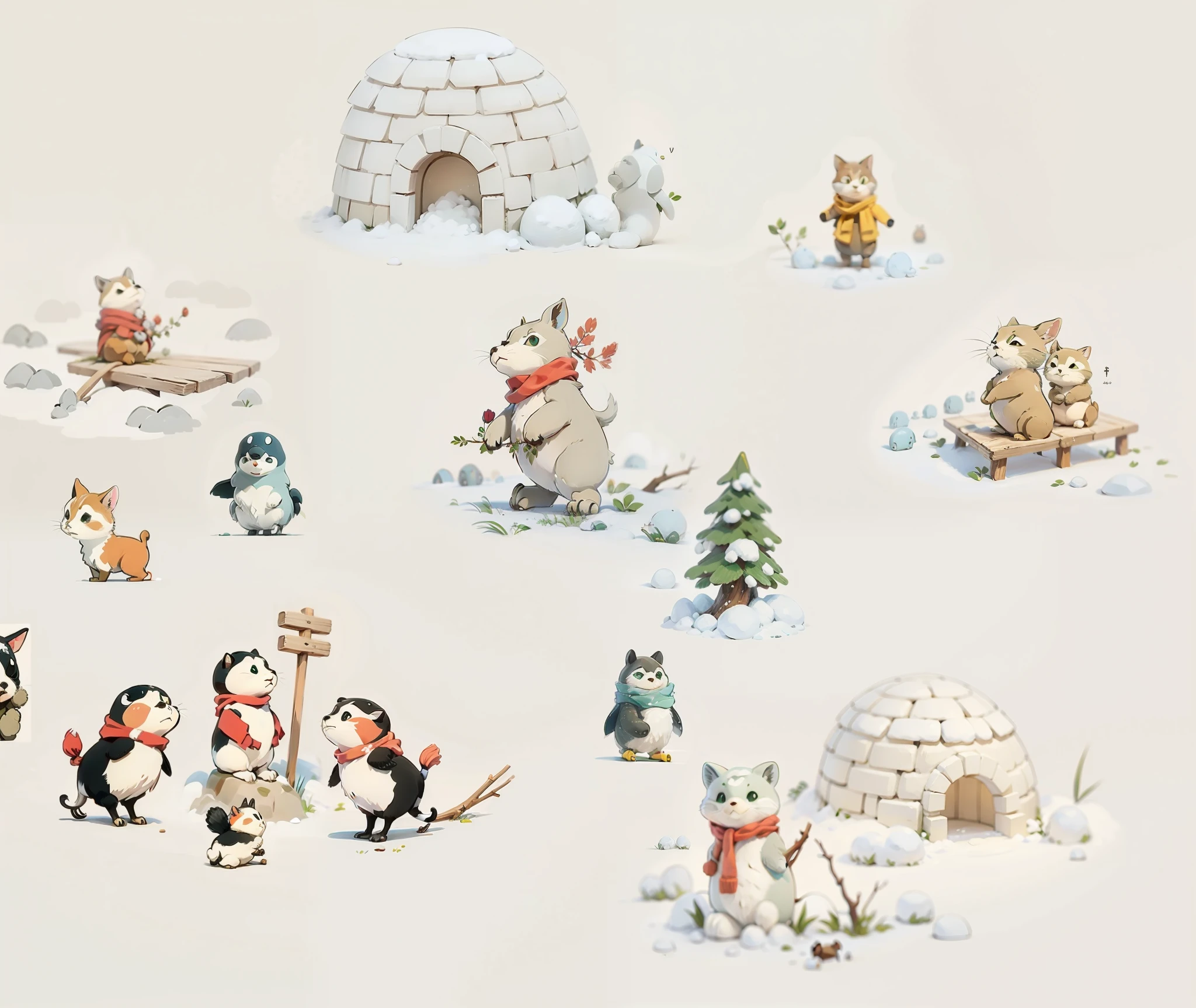  | | | | , Arte simples vetor, Ghibli Style Studio. animais na neve