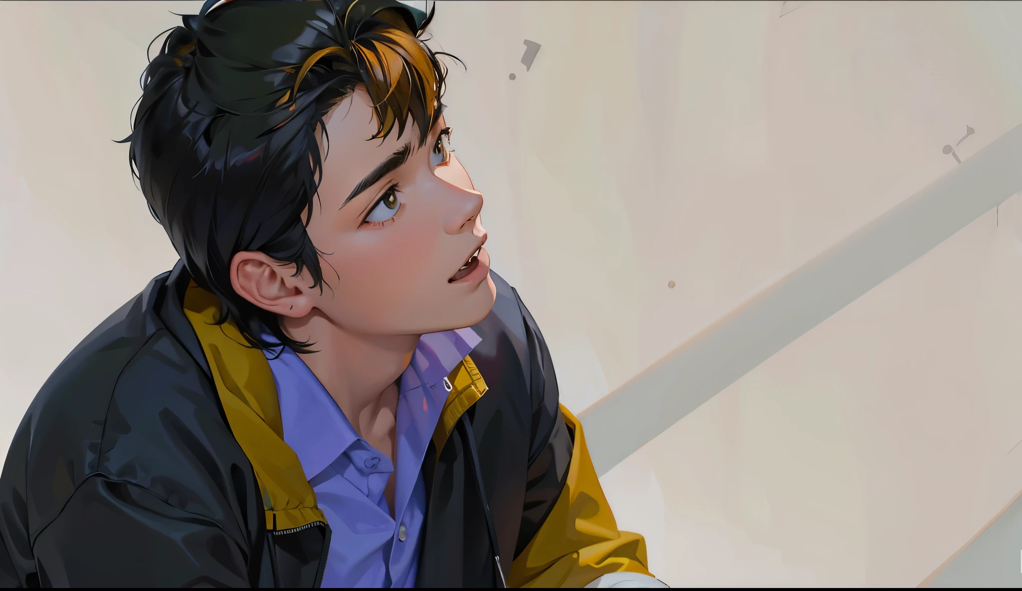 The young man is 14 years old and he talks to his friend. He asks his friend to leave him alone. He talks to him with his mouth open.