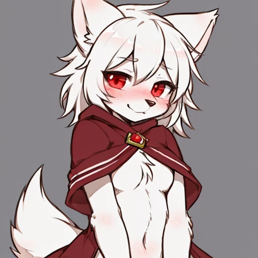 (furry art:1.5),Covered in furry,only one female character,red eyes,white fur,super cute face,blush,Red elements on the body,pensive poses,focus onface,The body emerges from the background，simple background,(Flattening),(A simple masterpiece)