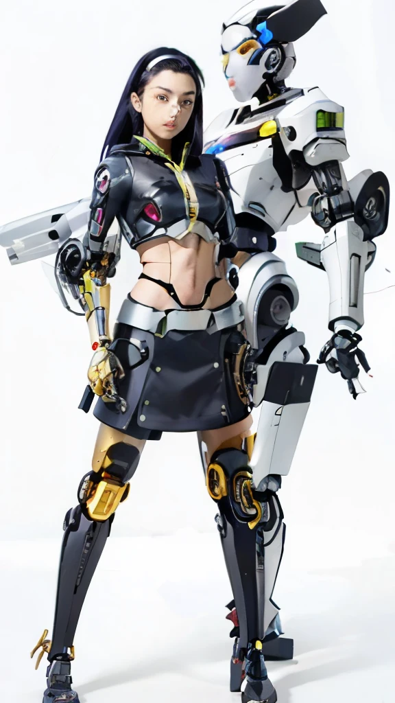 a couple of anime characters standing next to each other, anime manga robot!! anime girl, anime cyborg, fully robotic!! girl, cyborg merchant girl, anime robotic mixed with organic, she half human and half robot, perfect anime cyborg woman, anime robots, cyborg merchant woman, half robot and half woman, fully robotic!! catgirl, japanese cyborg, 