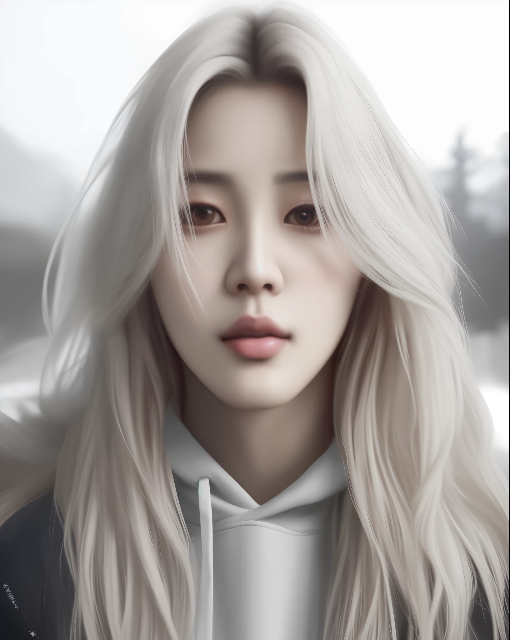 um close de uma mulher com longos cabelos loiros e um moletom com capuz, kpop idol portrait, obras de arte no estilo de guweiz, Retrato de Jossi do Blackpink, # 1 pintura digital de todos os tempos, #1 pintura digital de todos os tempos, inspirado em jeonseok lee, inspirado em Kim Deuk-sin, realista artstyle, realista. Cheng Yi