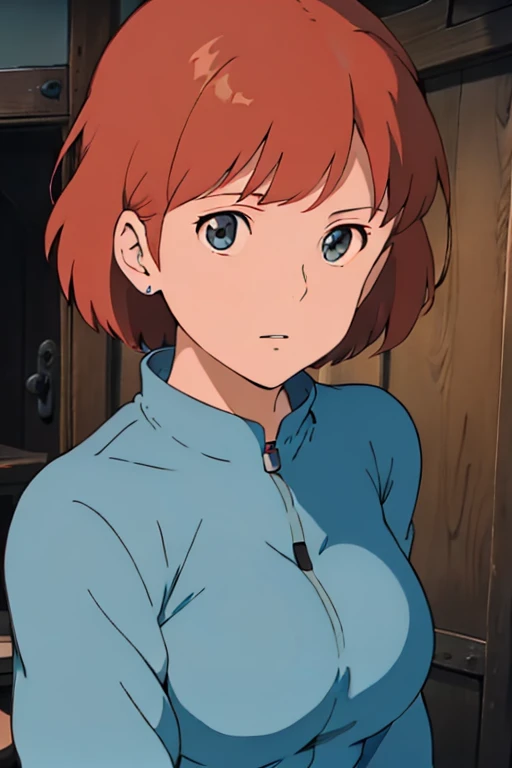 (masterpiece, best quality, high resolution, anime screencap, anime colored, 8k, photorealistic), Nausicaa, solo, brown hair, looking at viewer, huge breasts, cleavage, (blue bikini), upper body, forest, (perfect detailed anatomy, beautiful detailed face&eyes, shiny skin, detailed body)