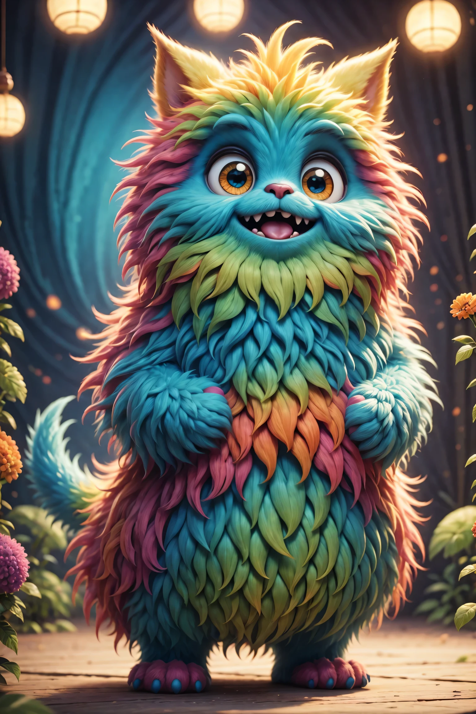 (best quality,high resolution:1.2),Super detailed,actual,3d rendering,Cute furry monster,cute eyes,cartoonish style,colorful fur,playful expression,Soft texture,Fantasy creatures,Bright and vibrant colors,warm light,being delighted and cheerful,Fun and whimsical,artistic masterpiece,eye-catching composition,highly detailed features,Cute and huggable,Unique character design,Professional illustration,Attention to detail,expressive facial features,fascinating,childhood imagination,Imaginative and creative,Friendly and approachable,Magical and fascinating,Joyful and lively,Elaborately crafted,Cute and charming,emotionally engaging.