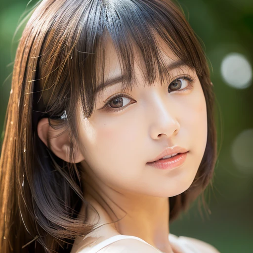 ((cute little日本の女の子、Beautiful japanese girl、1 girl in、age19、Highly detailed facial and skin texture、hyperdetailed face、ultradetailed eyes、teak、teakを塗ったピンクの頬、close-up of woman、bustup、frontage、cute little、smooth white skin、Transparent skin texture、))、(dark brown hair、bangss)、Looking at the camera、Beautiful Women in Perfect Style:1.4、Japan models、Young gravure idols、若いcute littleグラビアアイドル、Realistic Young Gravure Idol、sophisticated gravure idol、((top-quality、in 8K、masterpiece:1.3))、(4K、RAW Photography、top-quality)、(reallistic、フォトreallistic:1.37)、Place a person across the screen、natural soft light、poneyTail、upper body and head、refinement