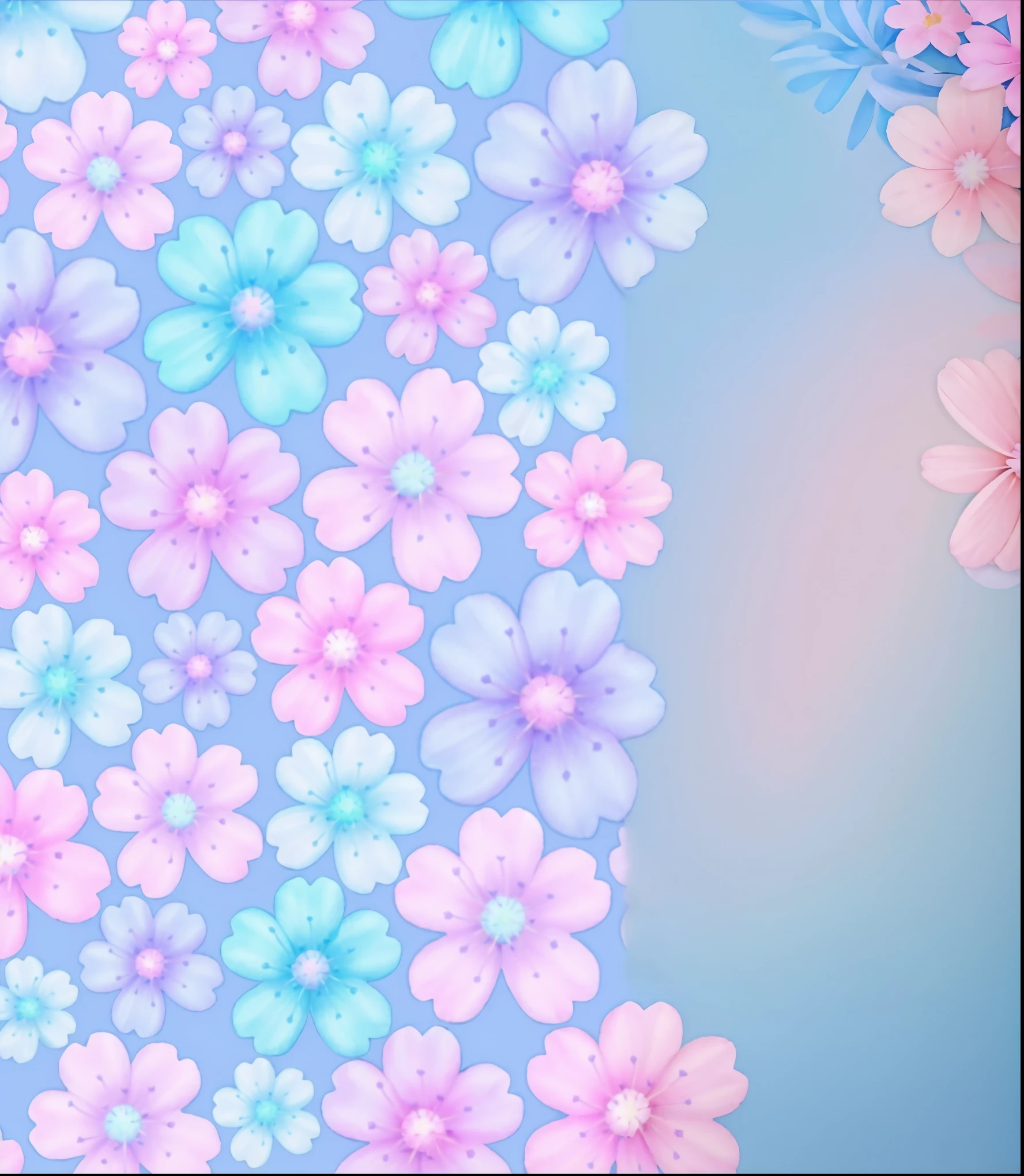 a blue and pink flower pattern with many pink flowers, pastel Florido background, Florido wallpaper, fundo de flor, pastel background, flores suaves, fundo pastel, cores azul e rosa, background chaotic flowers, flores florais coloridas, flores bonitas, Florido, flor natural do fundo, fundo de flores, flores irregulares, cores rosa e azul, cor pastel