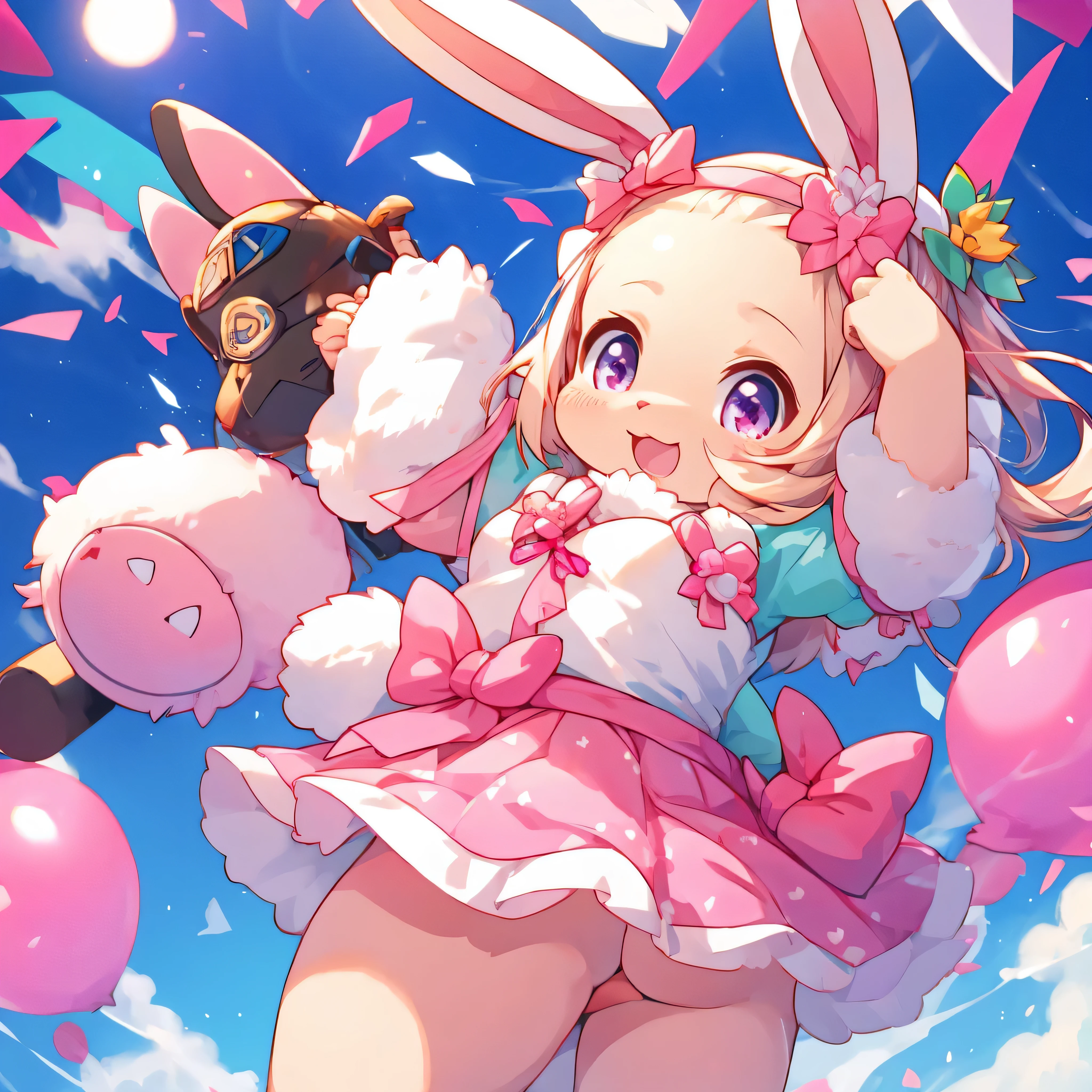 cute pink rabbit、 perfect image、 woman