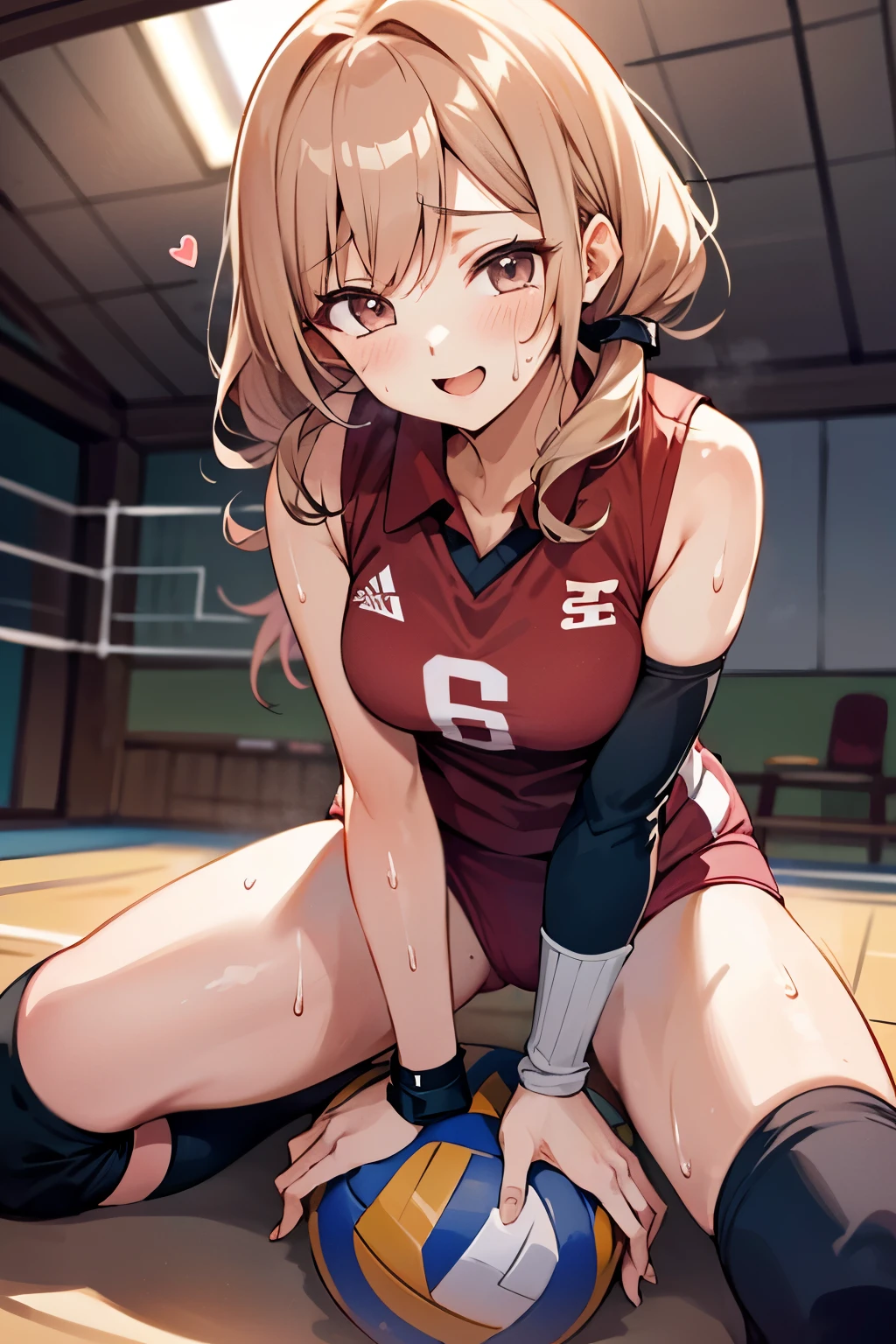 unity 8k wallpaper, anatomically correct, (((masterpiece))), (((best quality))), (((ultra detailed))), (((high-resolution))), ((Ultimate cutie)), perfect hands, perfect finger, (((good anatomy))), detailed beautiful face, shiny hair, (((gyaru))), (potbelly), (curvy), medium breasts, ((Thick thighs)), (((solo))), ((seductive smile)), (((blush))), (half open mouth),
BREAK, (((sit astride the perfectly spherical shape 6-inch volleyball))), (((Straddling a perfectly spherical 6" volleyball))), (((Perfectly spherical 6" volleyball fits perfectly crotch))), BREAK, (((Rub the Perfectly spherical 6" volleyball against crotch))),
BREAK, (Collared volleyball uniforms), sleeveless, ((buruma)), ((kneepad)), (pussy juice stained), (elbow pad), (((sweat))), (((covered in sweat))), ((deep breathing)), in Volleyball Court, indoor, lighting, looking at viewer, full body, (spoken heart)