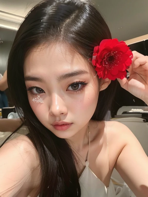 Mujer con una flor en el pelo y una flor en el pelo, jennie rosa negro, heonhwa choe, jaeyeon nam, lee ji-eun, lee ji - eun, Jinyoung Shin, jossi de blackpink, gongbi, Hwang se - es, parque roseanne de blackpink, pale korean adorable face, aparcar desde-min, TaeJune Kim