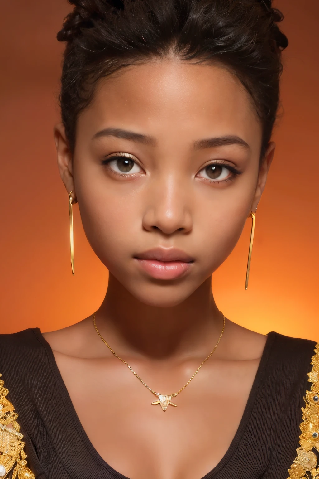 un gros plan d&#39;une femme avec un collier et des boucles d&#39;oreilles en croix, Portrait de Willow Smith, light skinned africain young girl, africain facial features, Portrait Willow Smith, Willow Smith Young, africain american girl, africain, africain american elegant girl, africain american young woman, femme splendide, jeune femme noire, magnifique jeune mannequin, adolescente noire, Une belle jeune femme, africain american