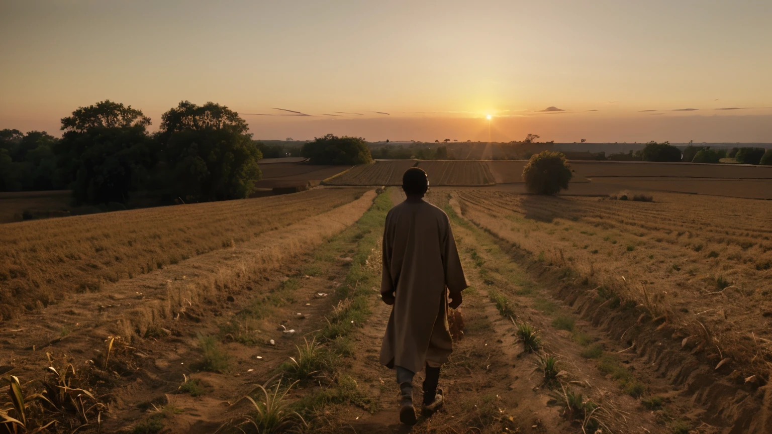 Landscape Shot of a corn cub in a farm land, Hausa, Gold Hour, Sunset, 4k, High res, Movie Opener, Preamble, Netflix