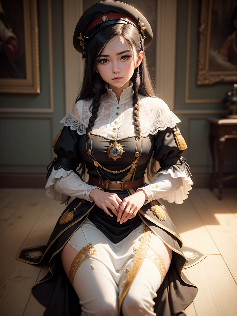 She is a Field Marshal in the World War 2 and she has expressed his decline for the war plan,
((Best quality)), ((masterpiece)), (highly detailed:1.3), Depth-of-field, Multi-layered textures, HDR (High Dynamic Range), Ray Tracing, NVIDIA RTX, Unreal 5, Subsurface scattering, PBR Texturing, Post-processing,
Anisotropic Filtering, Maximum clarity and sharpness, Wide aperture, Low ISO, White balance, Rule of thirds, 8K RAW, art, neoclassical painting, mural, Venetian painting style, oil painting,