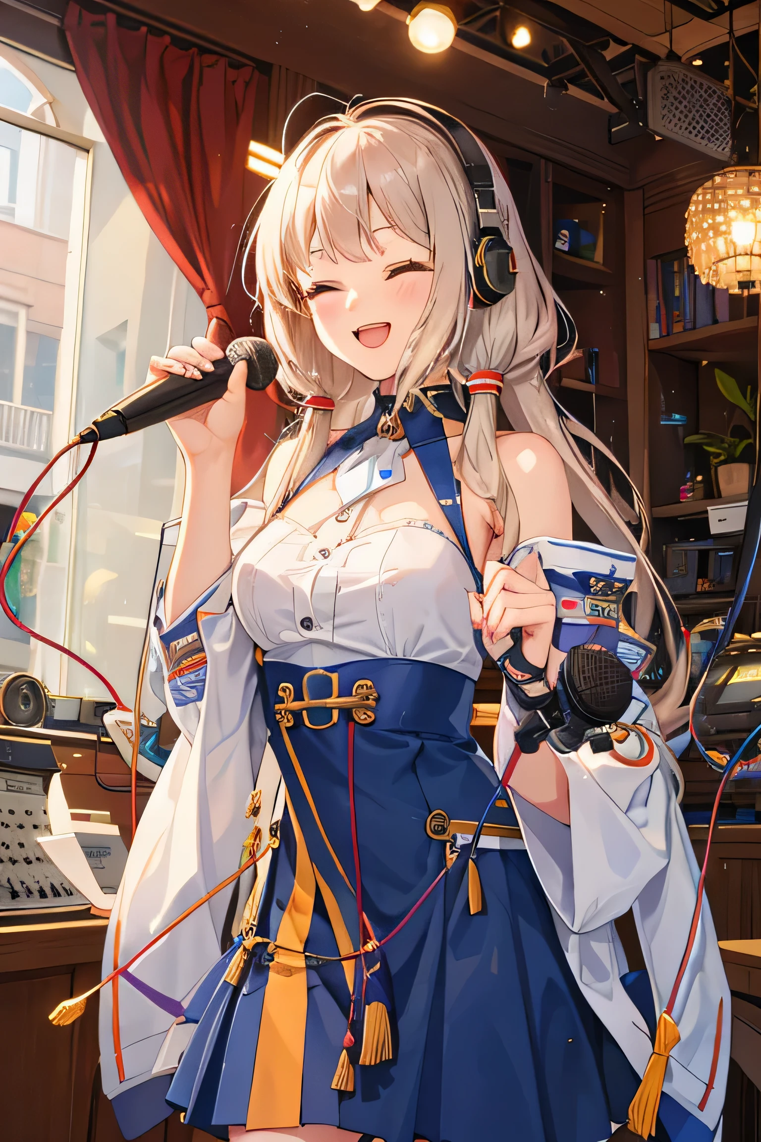 Open your mouth wide and smile and sing，please hold the mic