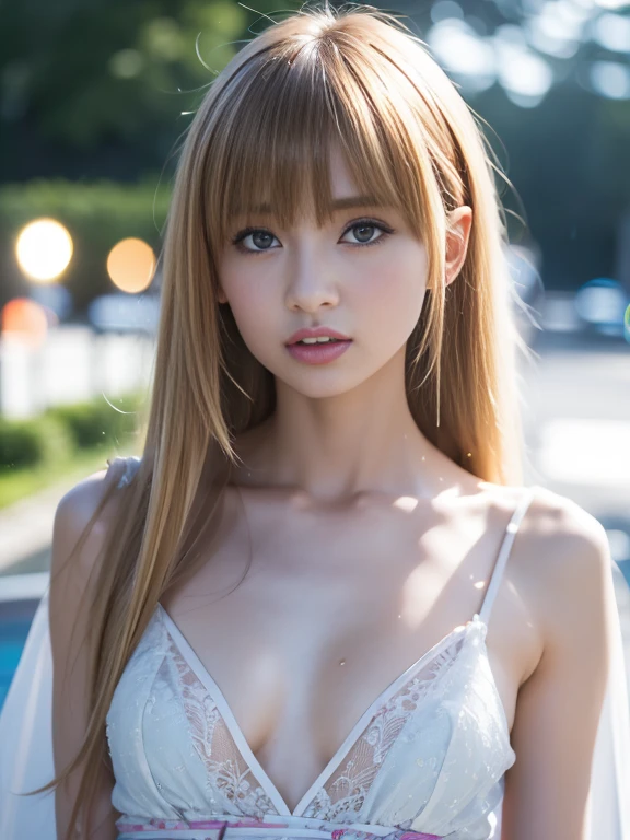 The most beautiful blonde hair in the world、Beautiful bangs、Super long straight hair、Crystal clear marine blue eyes like jewels、Transparent white and wet nightgown、European youth、perfect bodies、ultimate beauty girl、Beautiful 20 years old、White shiny skin、face perfect、Bright makeup、Thin pink lips、Girl in the shower、1 girl in、Unbuttoned shirt、lipsticks、Colored inner hair、deceptive advertising、{steams}、Viewer Vision、Golden Hour Lighting、comic strip、Bokeh atmosphere perspective、detaileds、Movie Light、intricate-detail、hight resolution、 Detailed features of face design、High Details、Clear focus、SMOOTHNESS、aesthetics、High Details、printed、octane、{{​masterpiece}}, SMALL BREAST