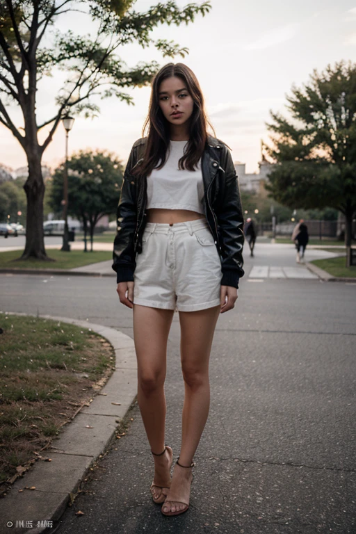 top Quority, tmasterpiece, 超高分辨率, (realisticlying: 1.4), RAW photogr, solo girl, Brown dark hair, a park, dramatic lighting, Full body photo, cute clothes