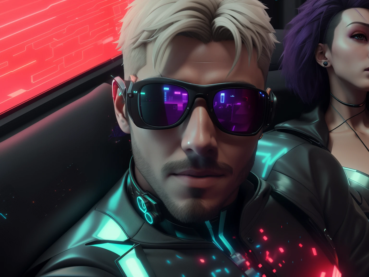 there is a man in a suit and sunglasses laying on a couch, cyberpunk art ultrarealistic 8k, hyper-realistic cyberpunk style, hyperealistic octane render, 3 d render character art 8 k, cyberpunk style , hyperrealistic, cinematic 3d render, cyborg male, cyberpunk eye wear, attractive sci - fi face, movie still of a cool cyborg