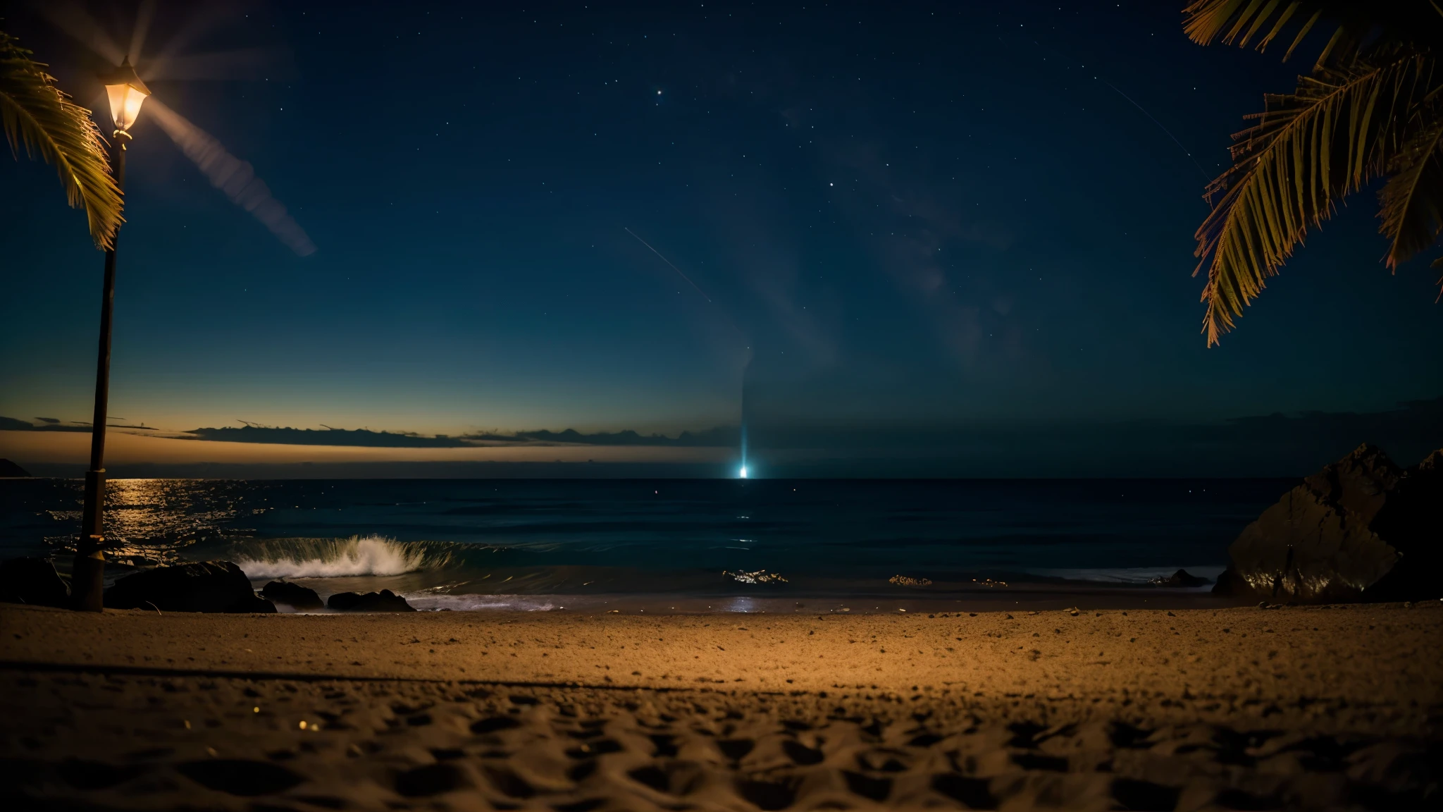 luna (Brillo), mar nocturno, en calma, cinematographic, macro photography, (Tiro agudo), imagen cautivadora que evoca calma y tranquilidad. Add a touch of originality and creativity to stand out. The image is not only visually attractive but also conveys a sense of peace