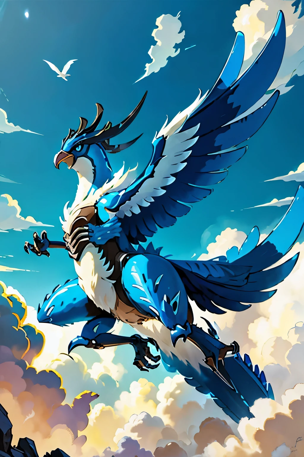 avian, bird, [beast], animal, creatur, no human, no anthro, (sfw), [epic scene], ((anivia\(league of leguends\))), [tocororo bird:1.5], [beautifull drawing], [entire body view], [in sky], [beautifull claws], [beautifull feathers:1.6], [big feathers:1.6], [bird torso], [long wings1:7], [open wings:1.3], [showing wings] [metal furry armor:1.6], tight armor, [icicle from feathers:1.3], [long beautifull beak:1.2], [masterpiece], [epic lightning], [flying], ((bird anatom))