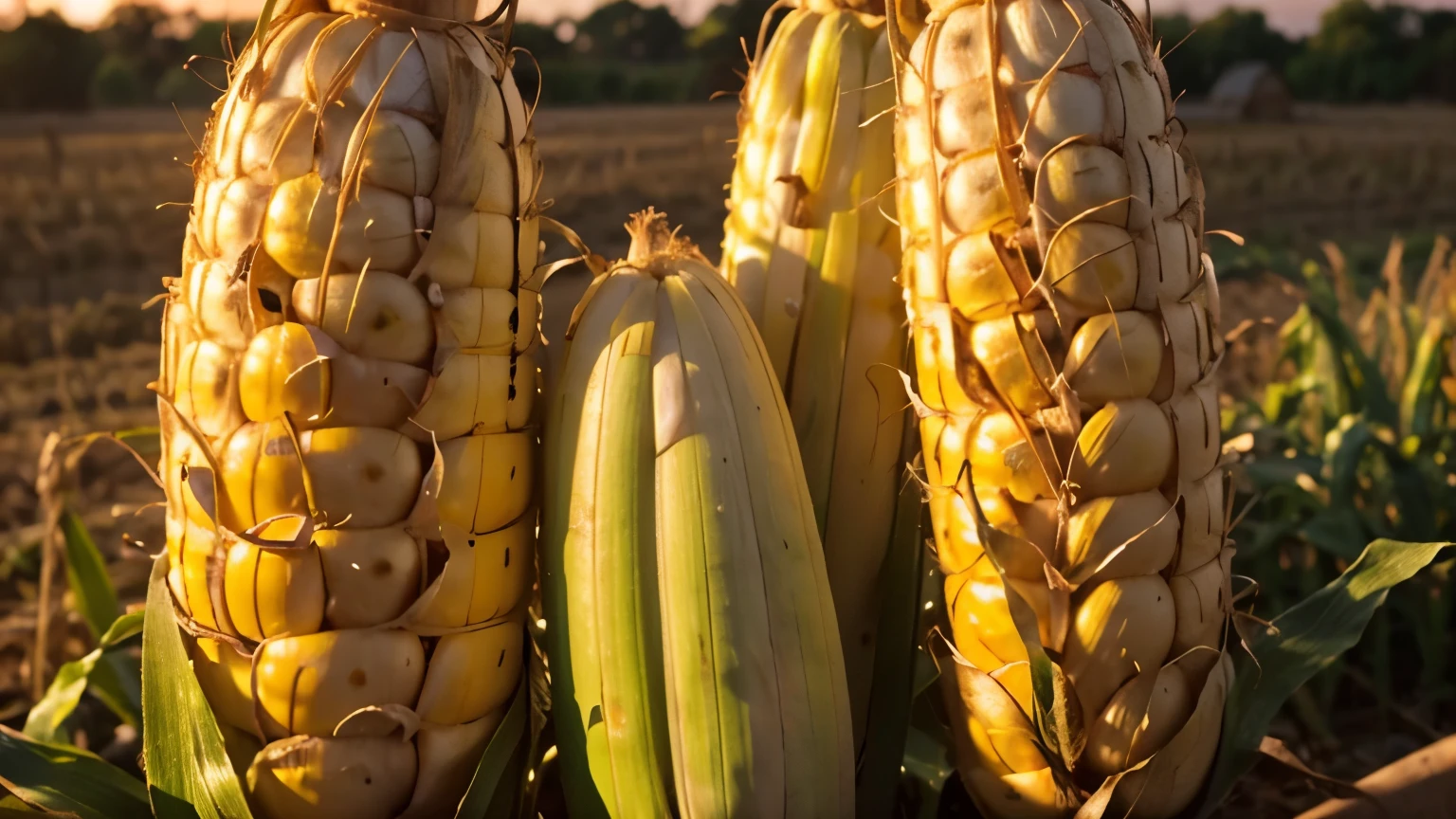 Close up Shot of a corn in a farm land, Hausa, Gold Hour, Sunset, 4k, High res, Movie Opener, Preamble, Netflix