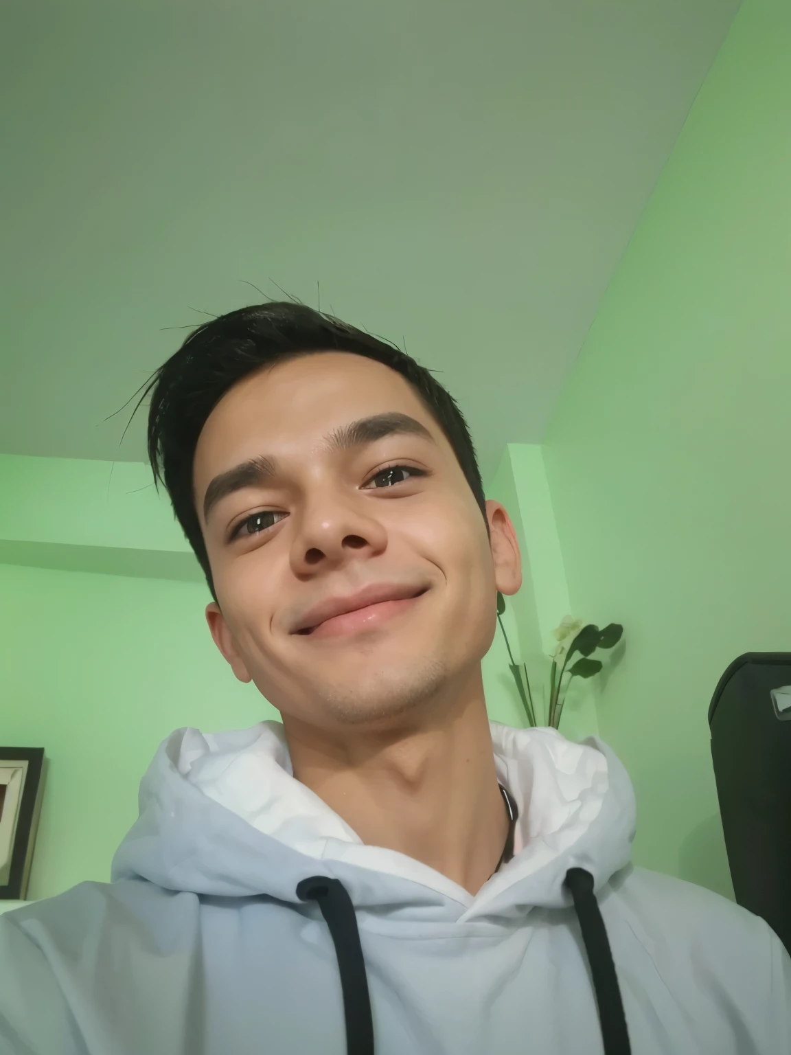 There is smiling boy.convert into sexy anime boy 16k ultra realistic.realistic face