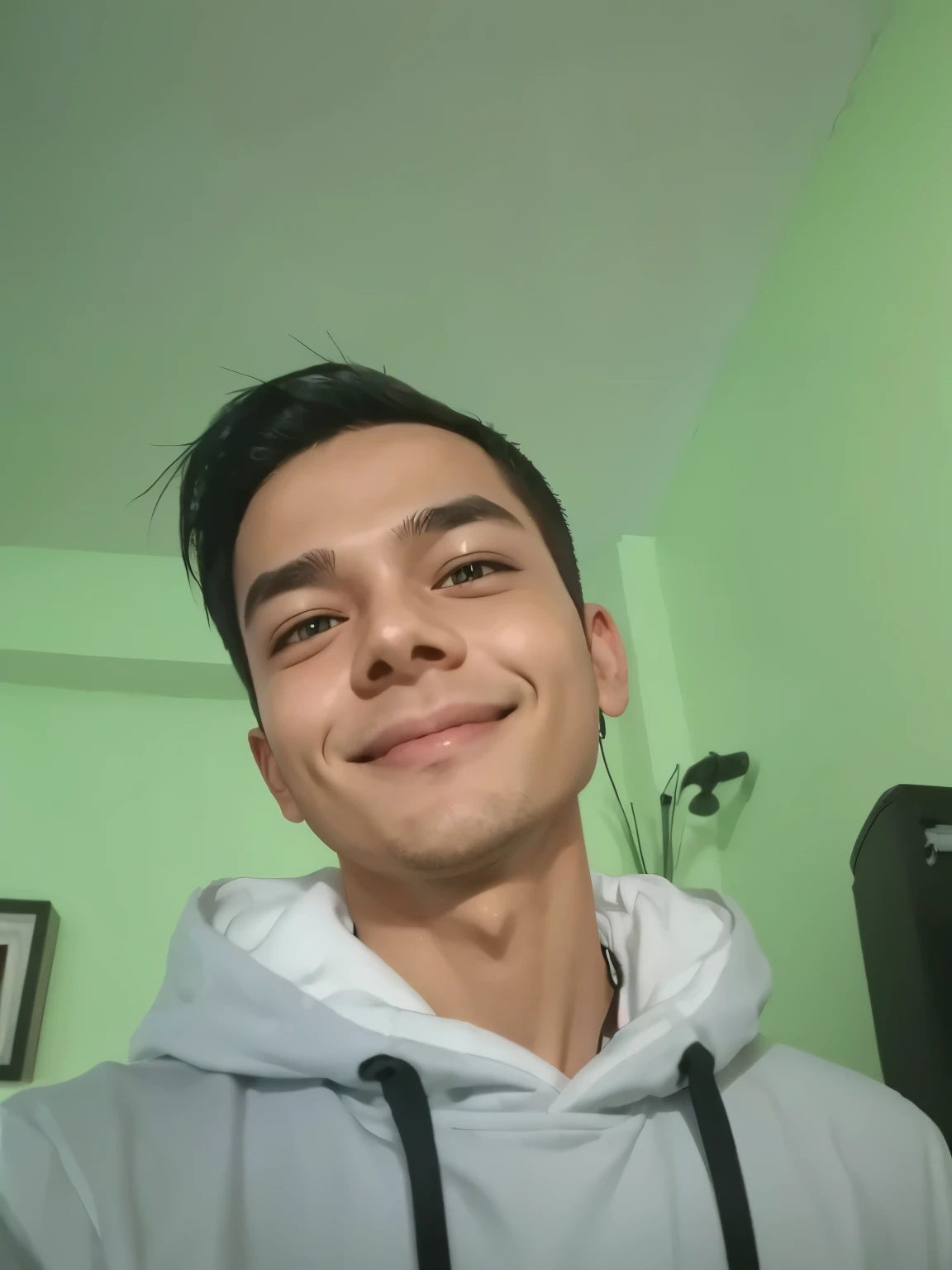 There is smiling boy.convert into sexy anime boy 16k ultra realistic.realistic face